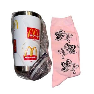 McDonald's White Tumbler with McDonald’s themed socks.
